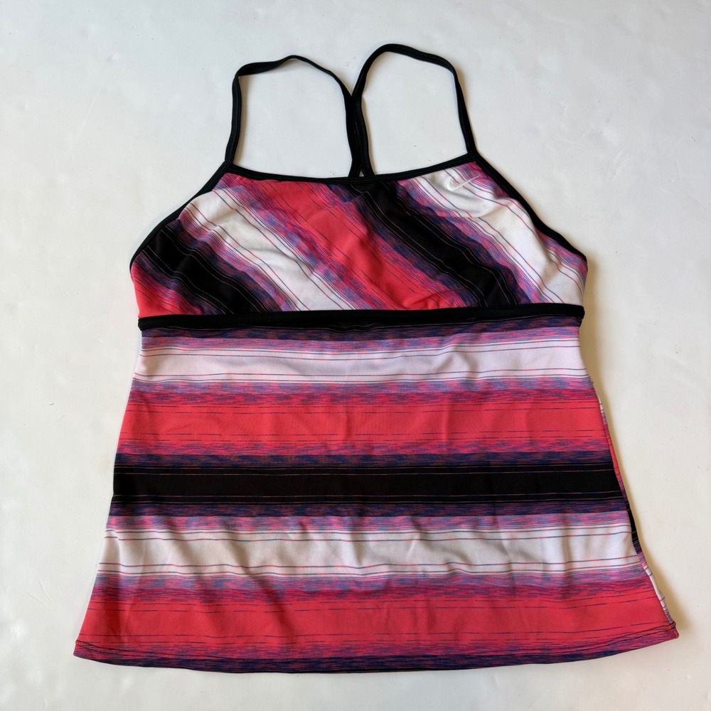 Vintage Nike Y2K Striped Babydoll Tankini Top Pink Red Purple Large Yoga Pilates